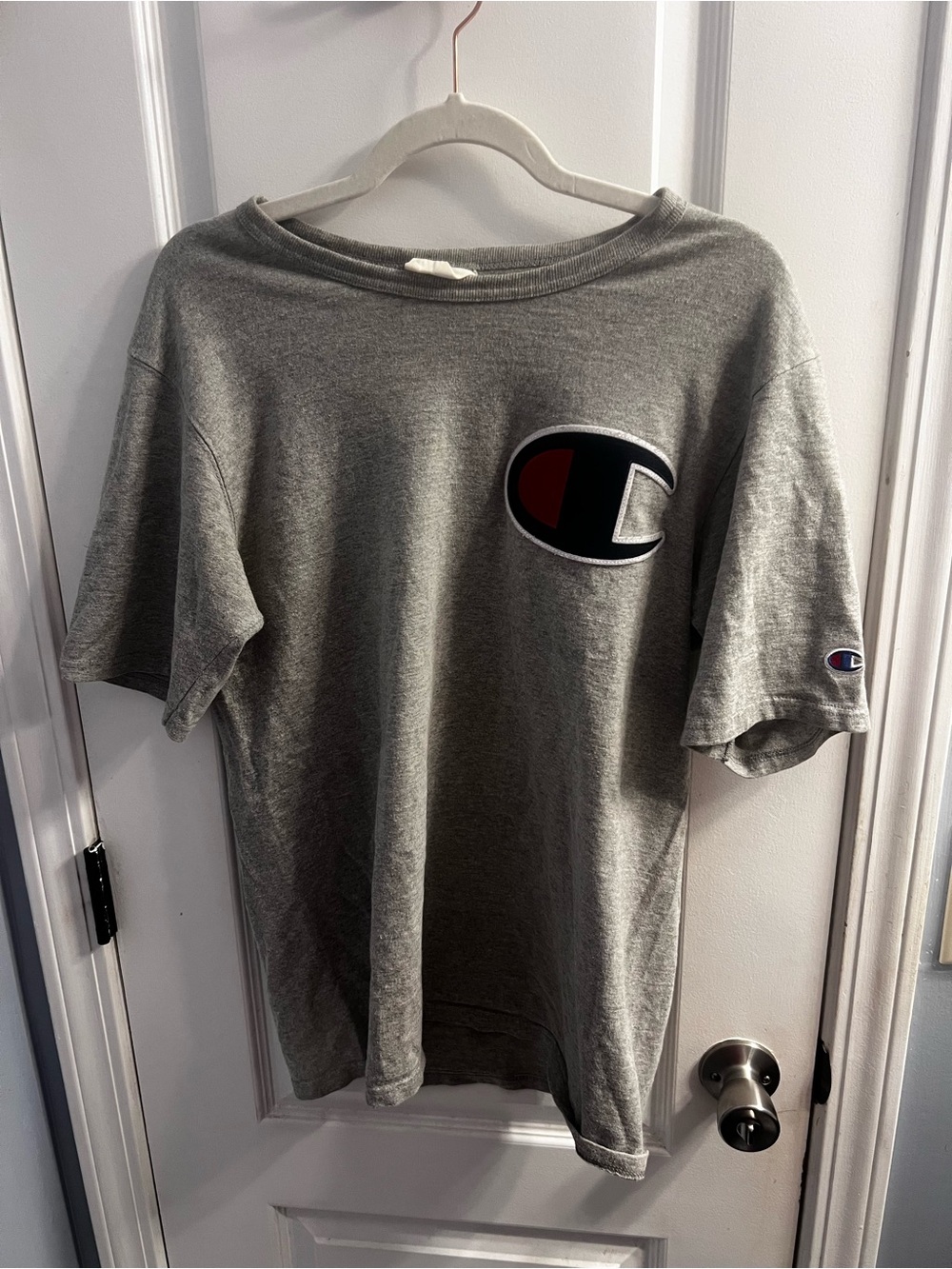 Champion Gray Short Sleeve Tee with Large Chest Logo